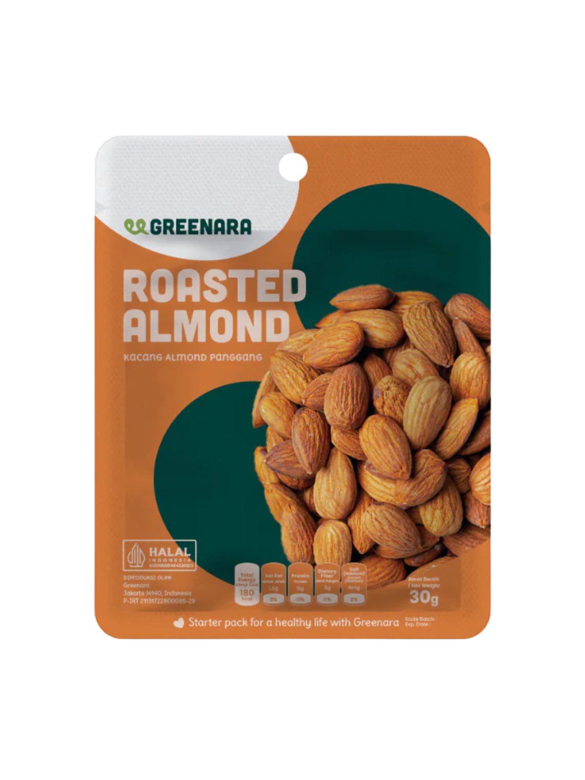 GREENARA One Serving Roasted Almond 1x12x30g GREENARA One Serving Roasted Almond 30g - Image 1