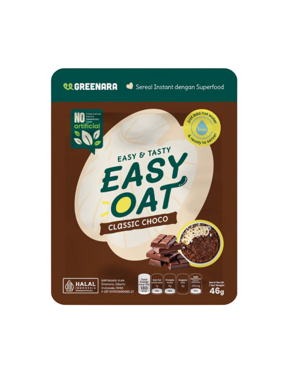 GREENARA Sereal Easy Oat Classic Choco 1x12x46g GREENARA Sereal Oat Classic Choco46g - Image 1