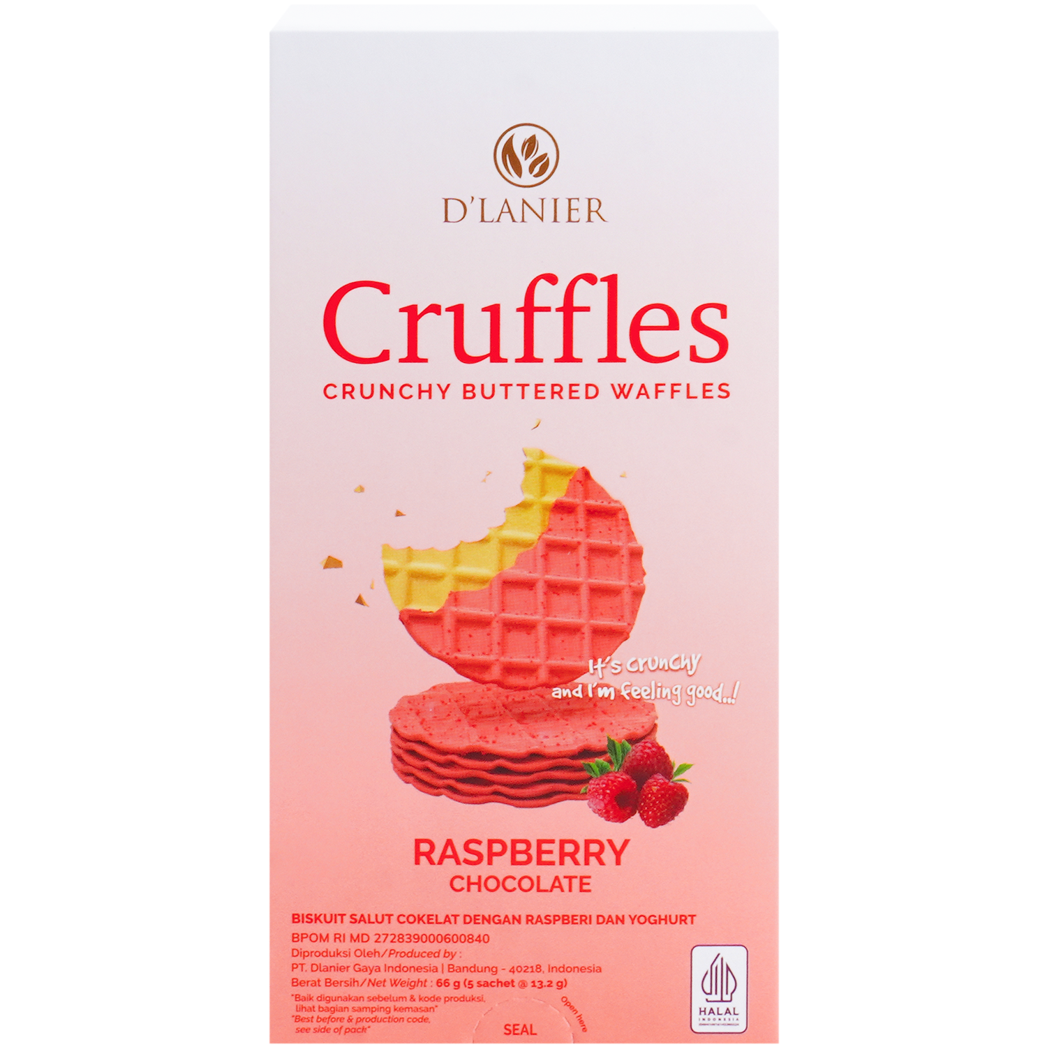 'LANIER Cruffles Raspberry Chocolate 1x12x66g D'LANIER Cruffles Raspberry 66g - Image 1